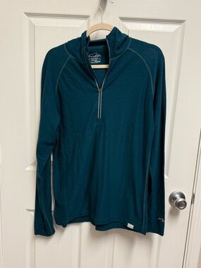 Merino Tech Teal Half Zip Hooded Top